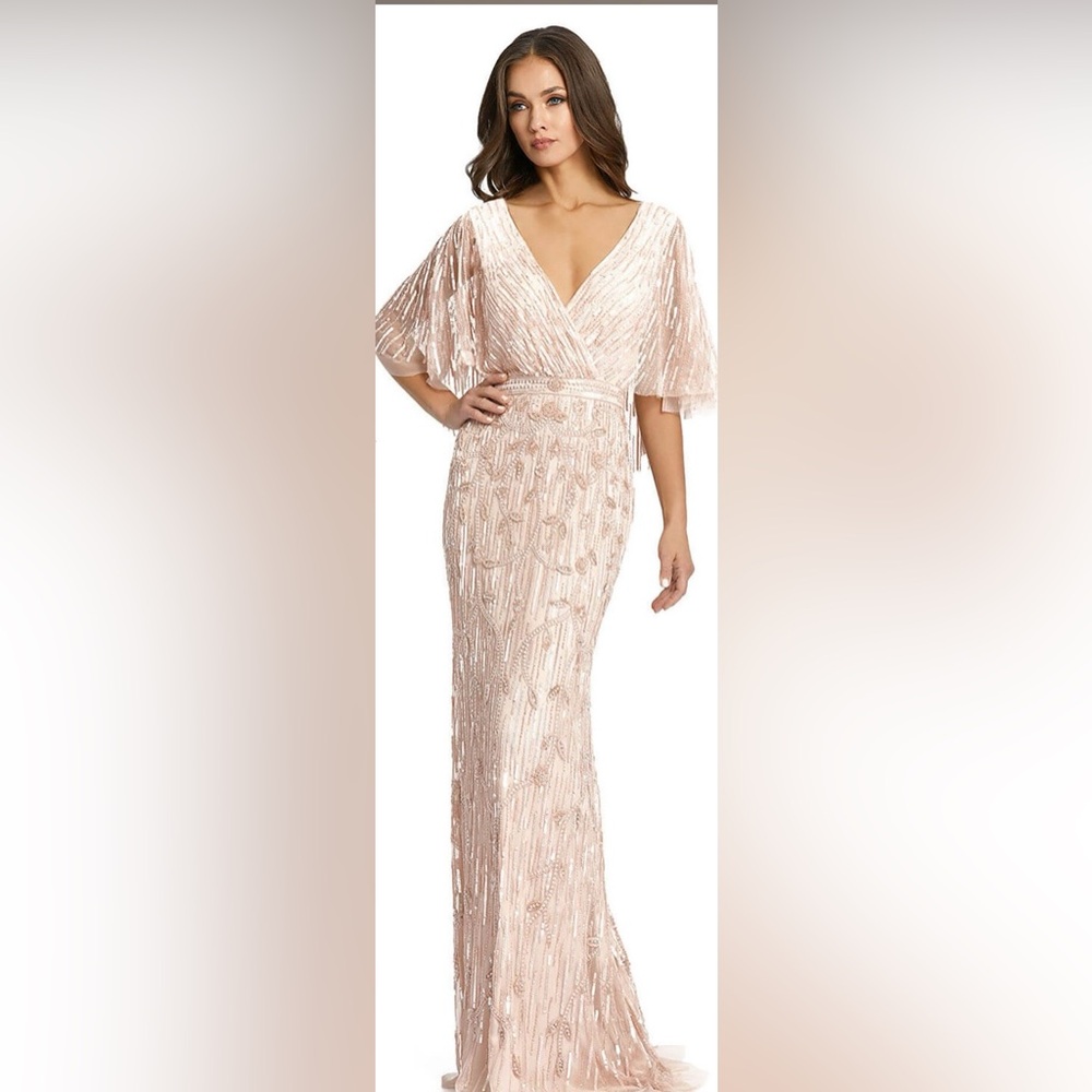 Mac Duggal 9064 Blush Embellished Cape Sleeve Trumpet Gown – NWT